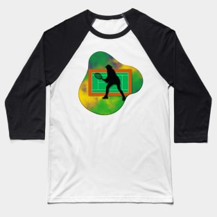 Tennis Player with Tennis Court Background and Wimbledon Colours 4 Baseball T-Shirt